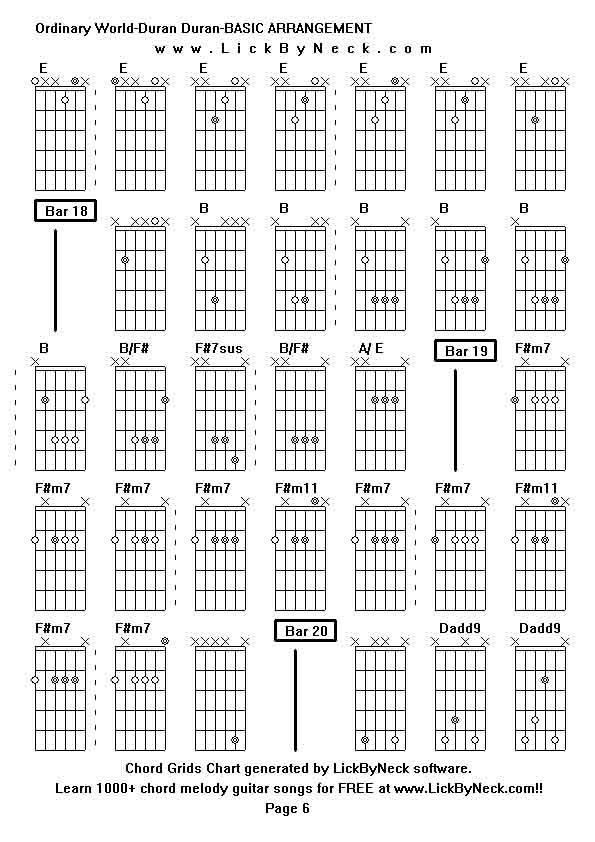 Chord Grids Chart of chord melody fingerstyle guitar song-Ordinary World-Duran Duran-BASIC ARRANGEMENT,generated by LickByNeck software.